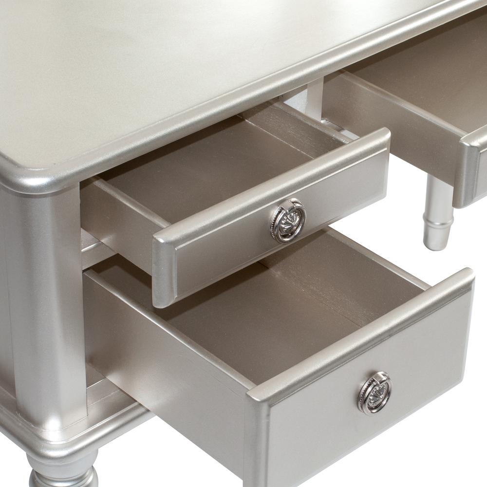 Poundex Wooden Makeup Vanity Set Desk, Mirror and Stool - Silver, 43" W x 19" D x 54" H, Package Weight 91. Picture 9