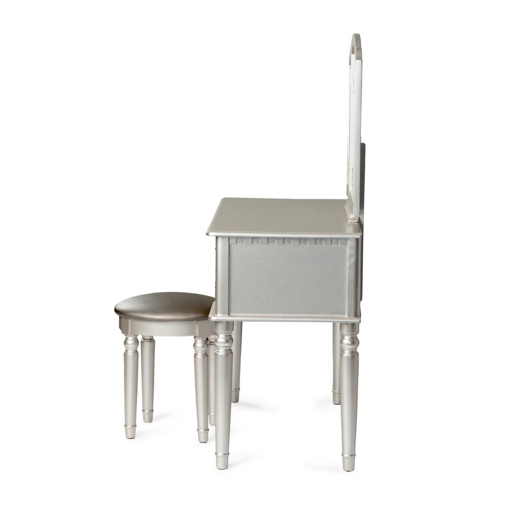 Poundex Wooden Makeup Vanity Set Desk, Mirror and Stool - Silver, 43" W x 19" D x 54" H, Package Weight 91. Picture 6