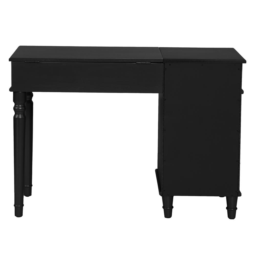 Wooden Makeup Vanity Set Desk, Mirror and Stool - Black. Picture 3