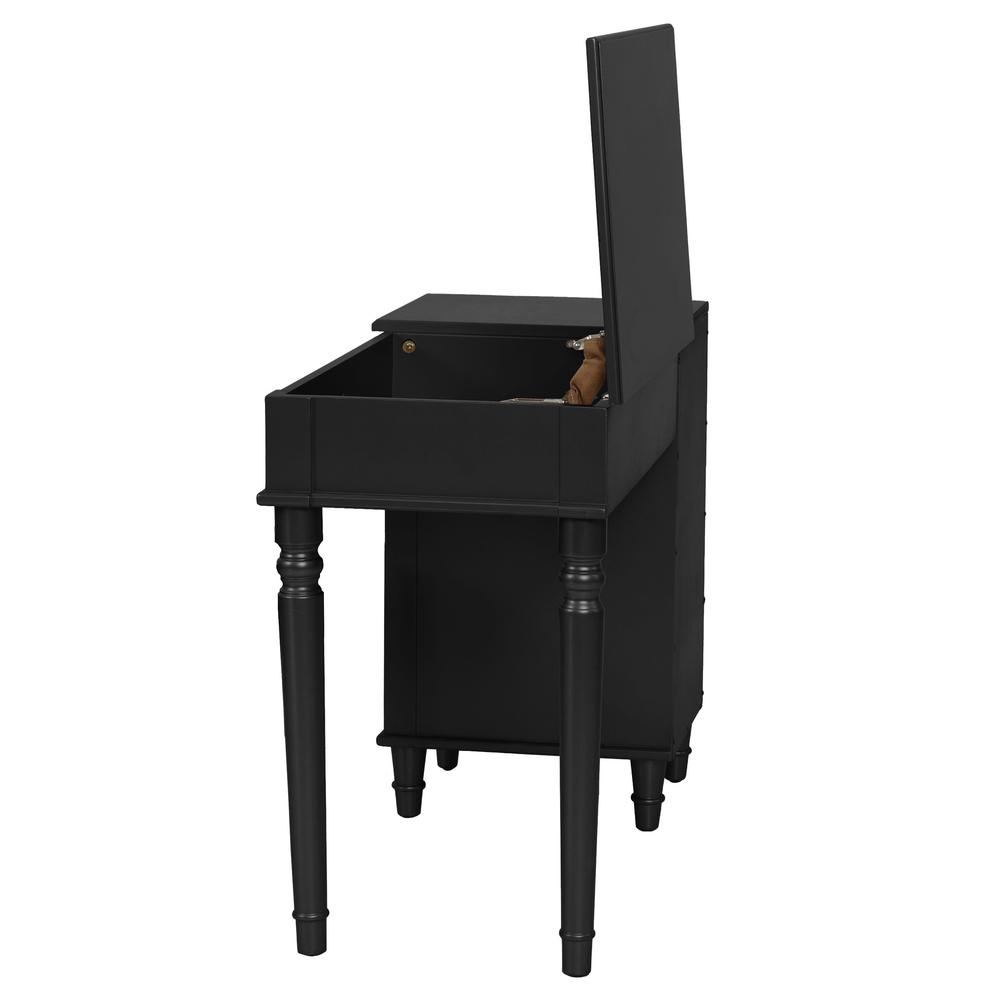 Wooden Makeup Vanity Set Desk, Mirror and Stool - Black. Picture 4