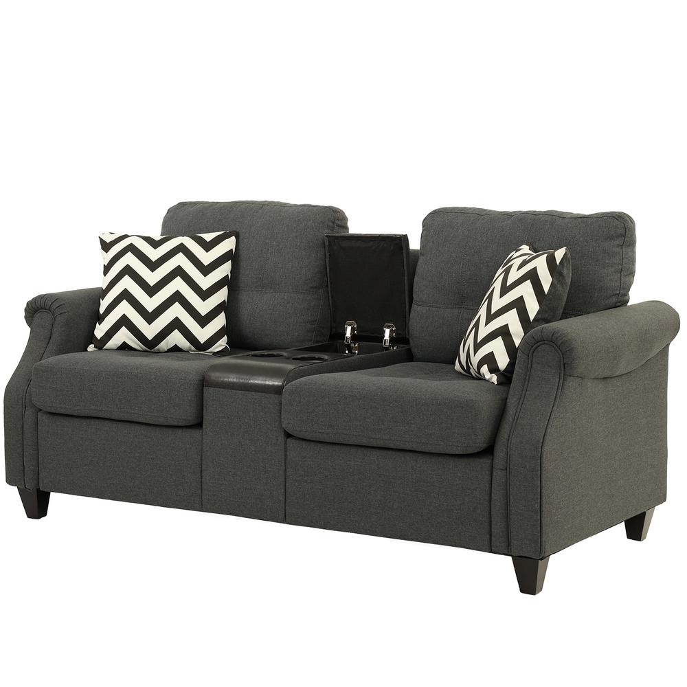 Poundex 2 Piece Fabric Sofa Set with USB Console in Blue Gray, Sofa: 84" W x 33" D x 36" H, Loveseat with USB Console: 72" W x 33" D x 36" H, Package Weight 129. Picture 3