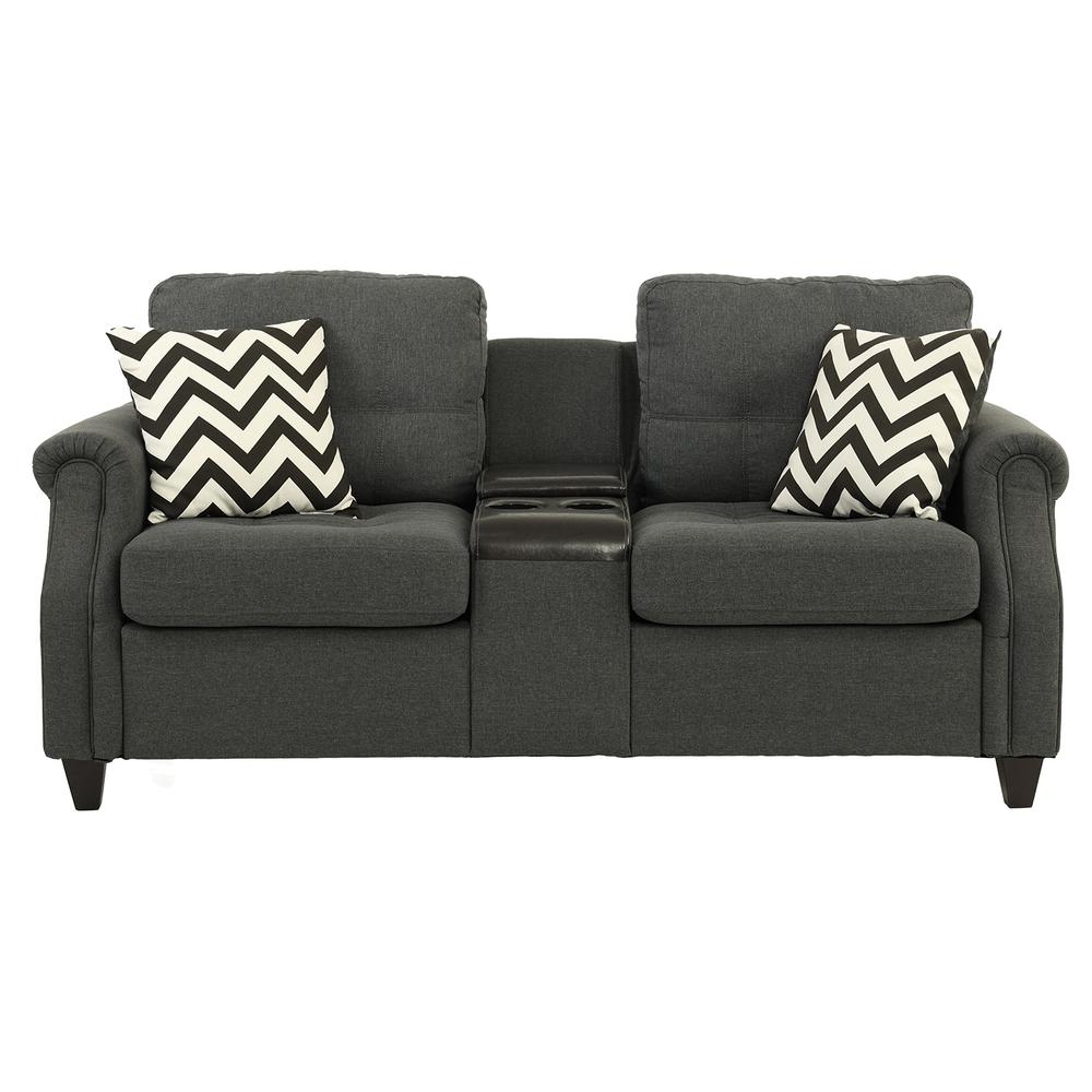 Poundex 2 Piece Fabric Sofa Set with USB Console in Blue Gray, Sofa: 84" W x 33" D x 36" H, Loveseat with USB Console: 72" W x 33" D x 36" H, Package Weight 129. Picture 5