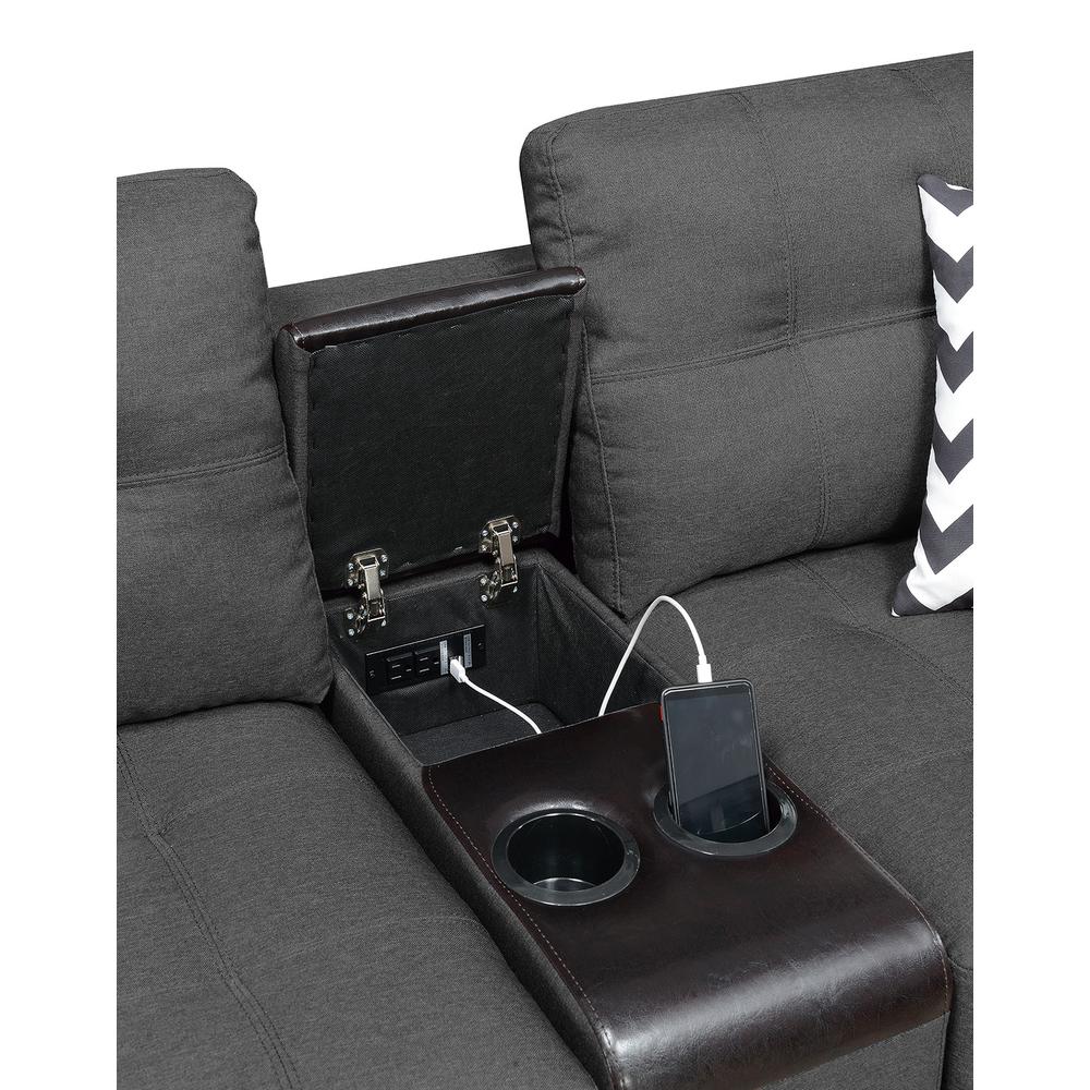 Poundex 2 Piece Fabric Sofa Set with USB Console in Blue Gray, Sofa: 84" W x 33" D x 36" H, Loveseat with USB Console: 72" W x 33" D x 36" H, Package Weight 129. Picture 7