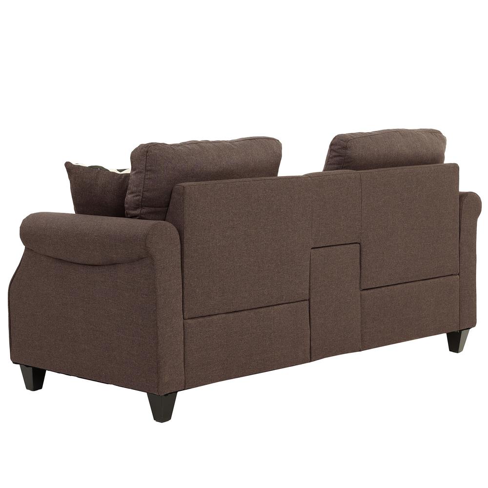 Poundex 2 Piece Fabric Sofa Set with USB Console in Dark Coffee, Sofa: 84" W x 33" D x 36" H, Loveseat with USB Console: 72" W x 33" D x 36" H, Package Weight 129. Picture 3