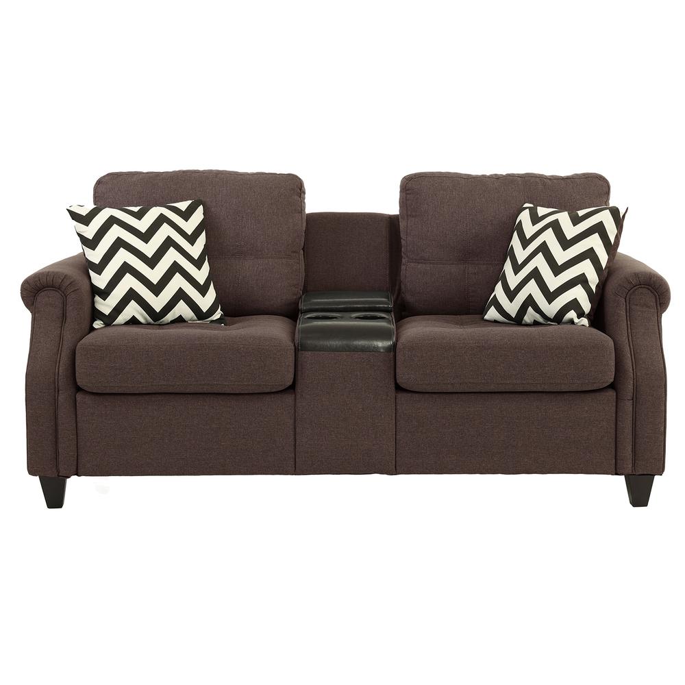 Poundex 2 Piece Fabric Sofa Set with USB Console in Dark Coffee, Sofa: 84" W x 33" D x 36" H, Loveseat with USB Console: 72" W x 33" D x 36" H, Package Weight 129. Picture 4