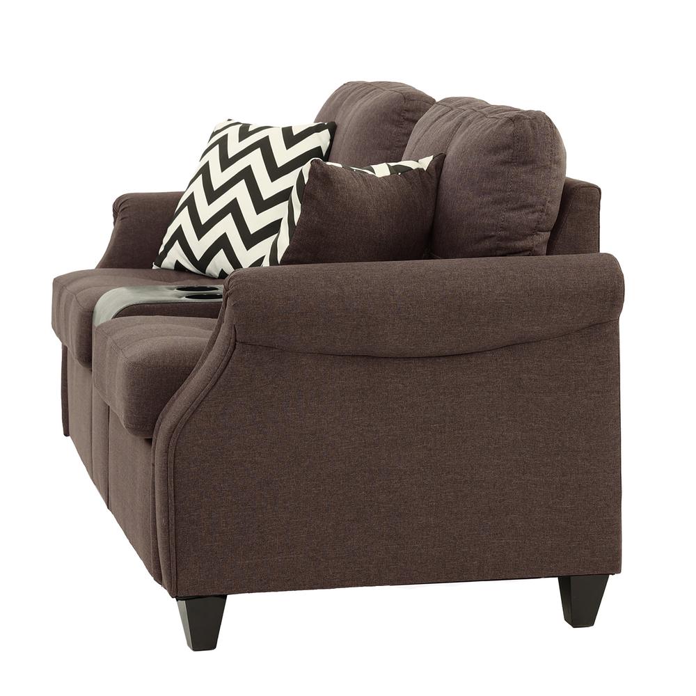 Poundex 2 Piece Fabric Sofa Set with USB Console in Dark Coffee, Sofa: 84" W x 33" D x 36" H, Loveseat with USB Console: 72" W x 33" D x 36" H, Package Weight 129. Picture 5