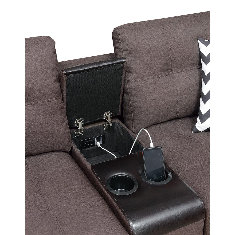 Poundex 2 Piece Fabric Sofa Set with USB Console in Dark Coffee, Sofa: 84" W x 33" D x 36" H, Loveseat with USB Console: 72" W x 33" D x 36" H, Package Weight 129. Picture 6