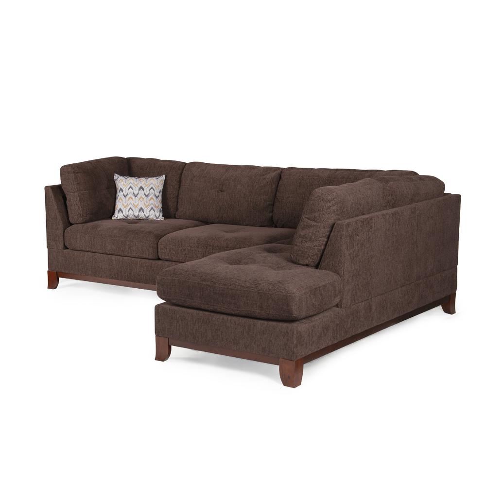 Poundex 3 Piece Fabric Sectional Set with Ottoman in Dark Coffee, 104" W x 75" D x 35" H, Package Weight 102. Picture 1