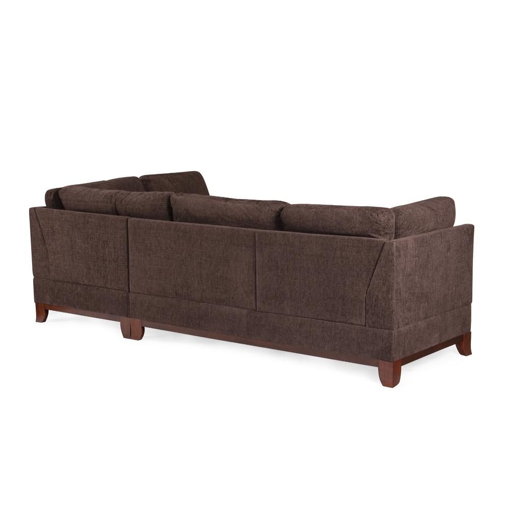 Poundex 3 Piece Fabric Sectional Set with Ottoman in Dark Coffee, 104" W x 75" D x 35" H, Package Weight 102. Picture 2