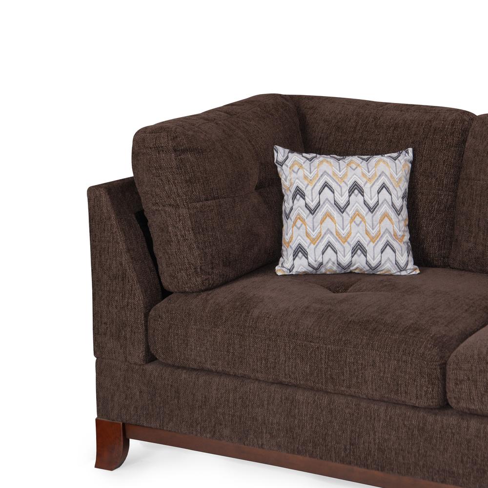 Poundex 3 Piece Fabric Sectional Set with Ottoman in Dark Coffee, 104" W x 75" D x 35" H, Package Weight 102. Picture 3