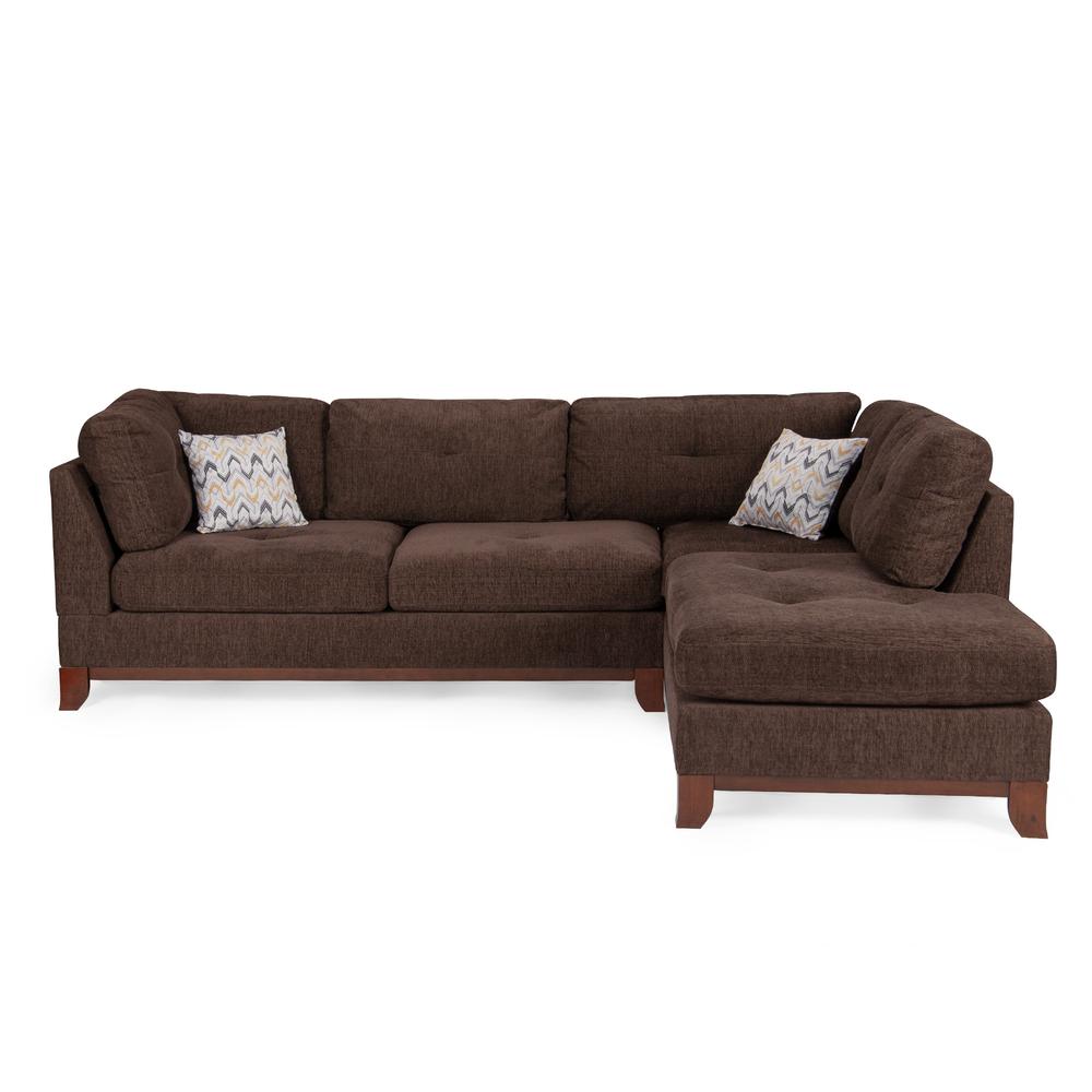 Poundex 3 Piece Fabric Sectional Set with Ottoman in Dark Coffee, 104" W x 75" D x 35" H, Package Weight 102. Picture 4