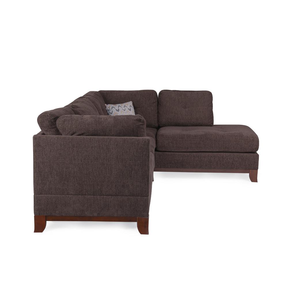 Poundex 3 Piece Fabric Sectional Set with Ottoman in Dark Coffee, 104" W x 75" D x 35" H, Package Weight 102. Picture 5
