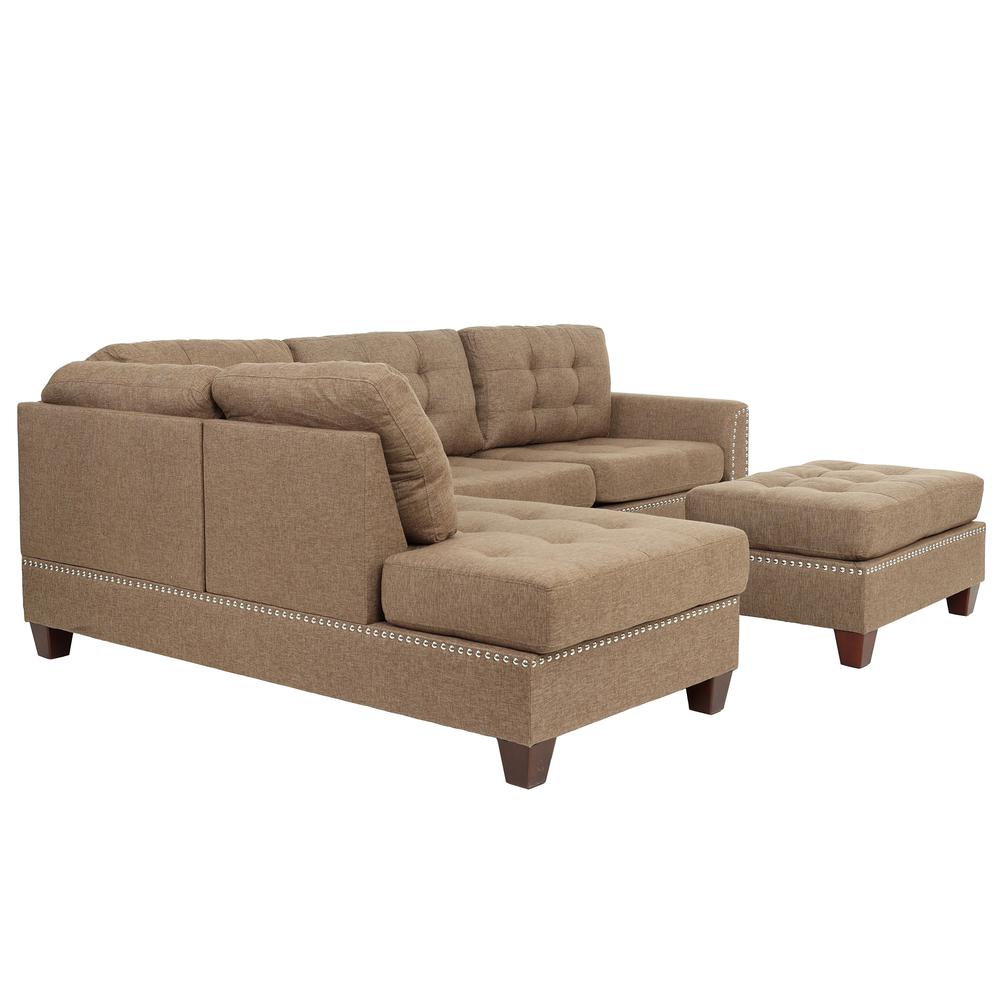 Poundex 3 Piece Fabric Sectional Set with Ottoman in Coffee, 104" W x 75" D x 35" H, Package Weight 97. Picture 2