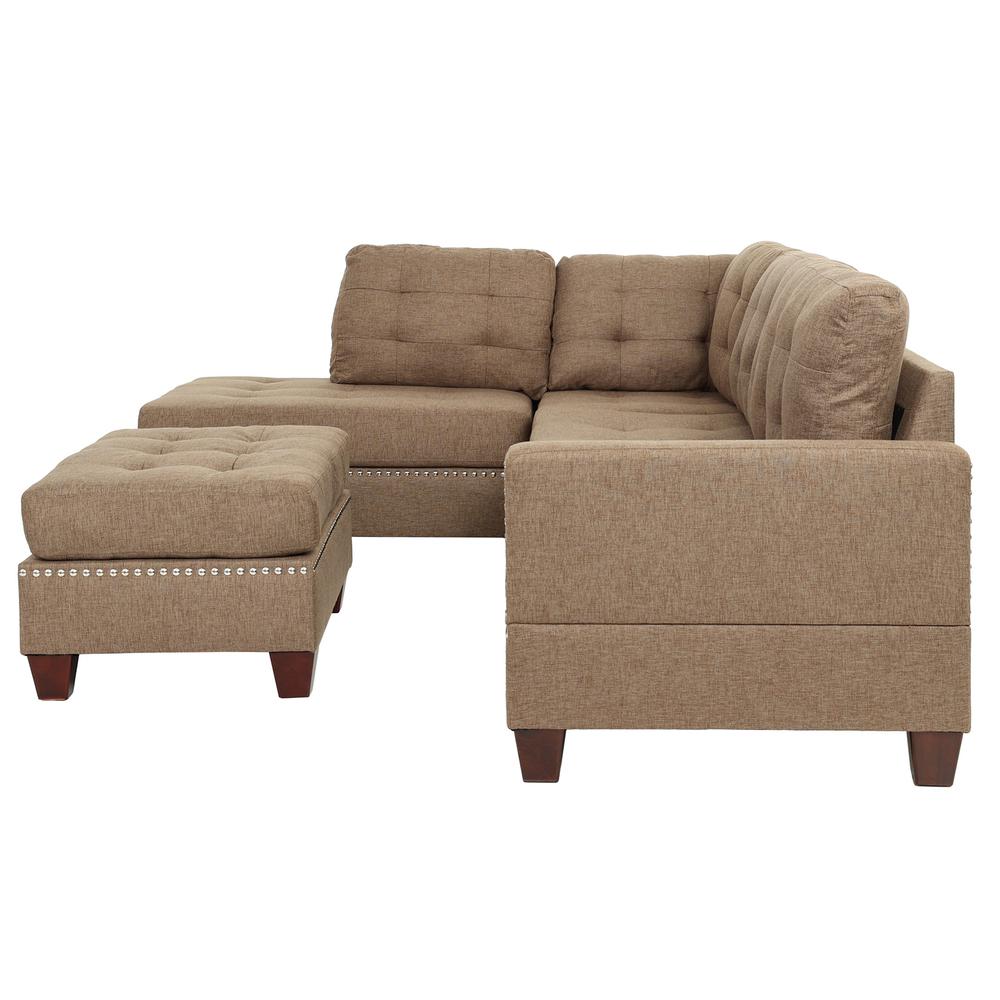 Poundex 3 Piece Fabric Sectional Set with Ottoman in Coffee, 104" W x 75" D x 35" H, Package Weight 97. Picture 7