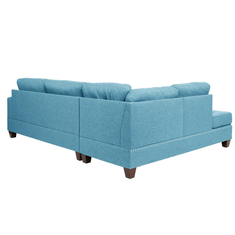 Poundex 3 Piece Fabric Sectional Set with Ottoman in Blue Gray, 104" W x 75" D x 35" H, Package Weight 97. Picture 3