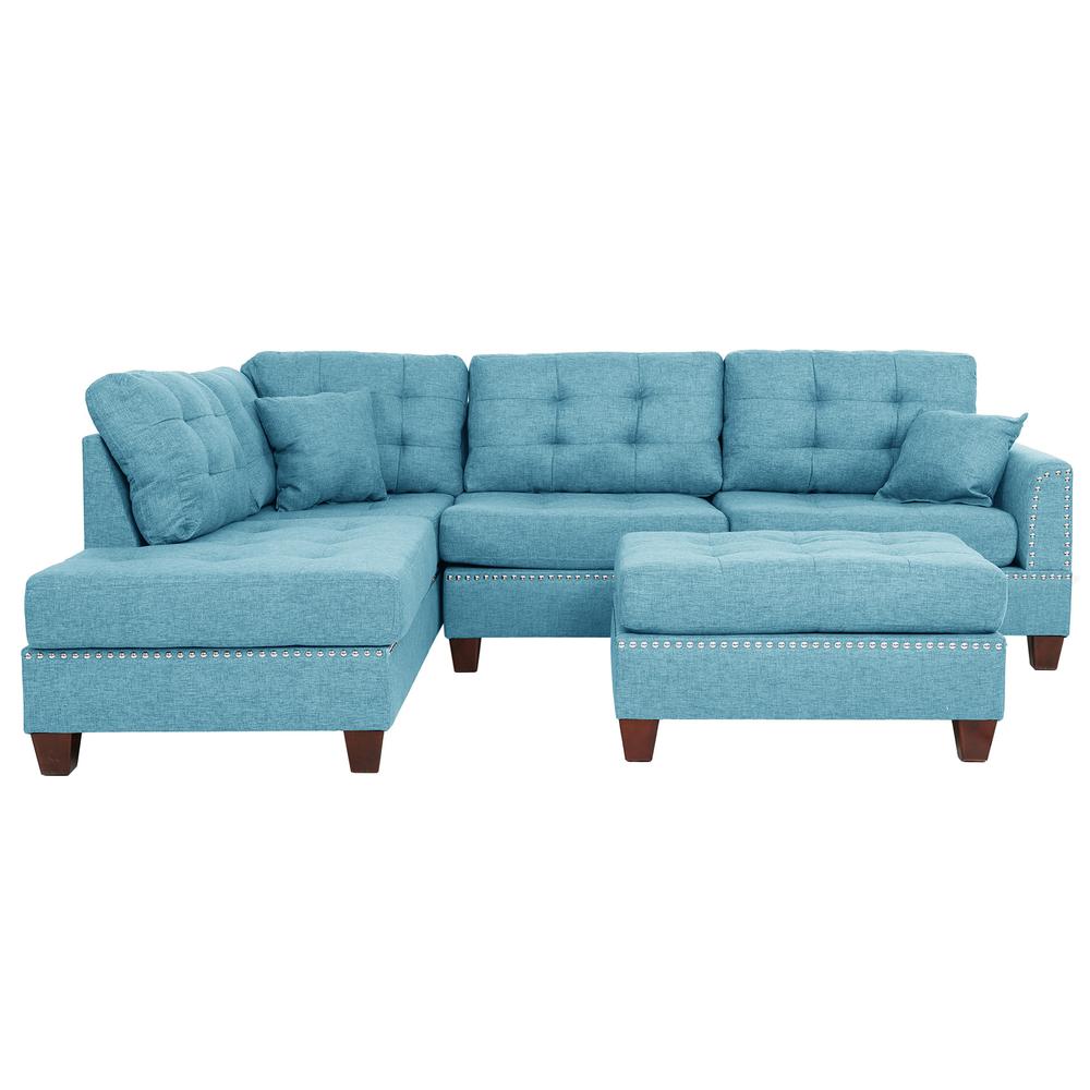 Poundex 3 Piece Fabric Sectional Set with Ottoman in Blue Gray, 104" W x 75" D x 35" H, Package Weight 97. Picture 4
