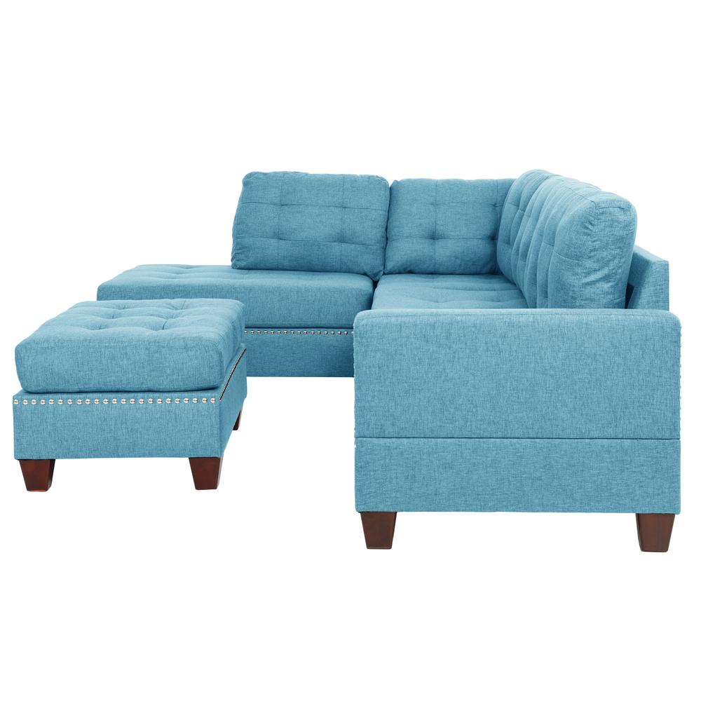 Poundex 3 Piece Fabric Sectional Set with Ottoman in Blue Gray, 104" W x 75" D x 35" H, Package Weight 97. Picture 5