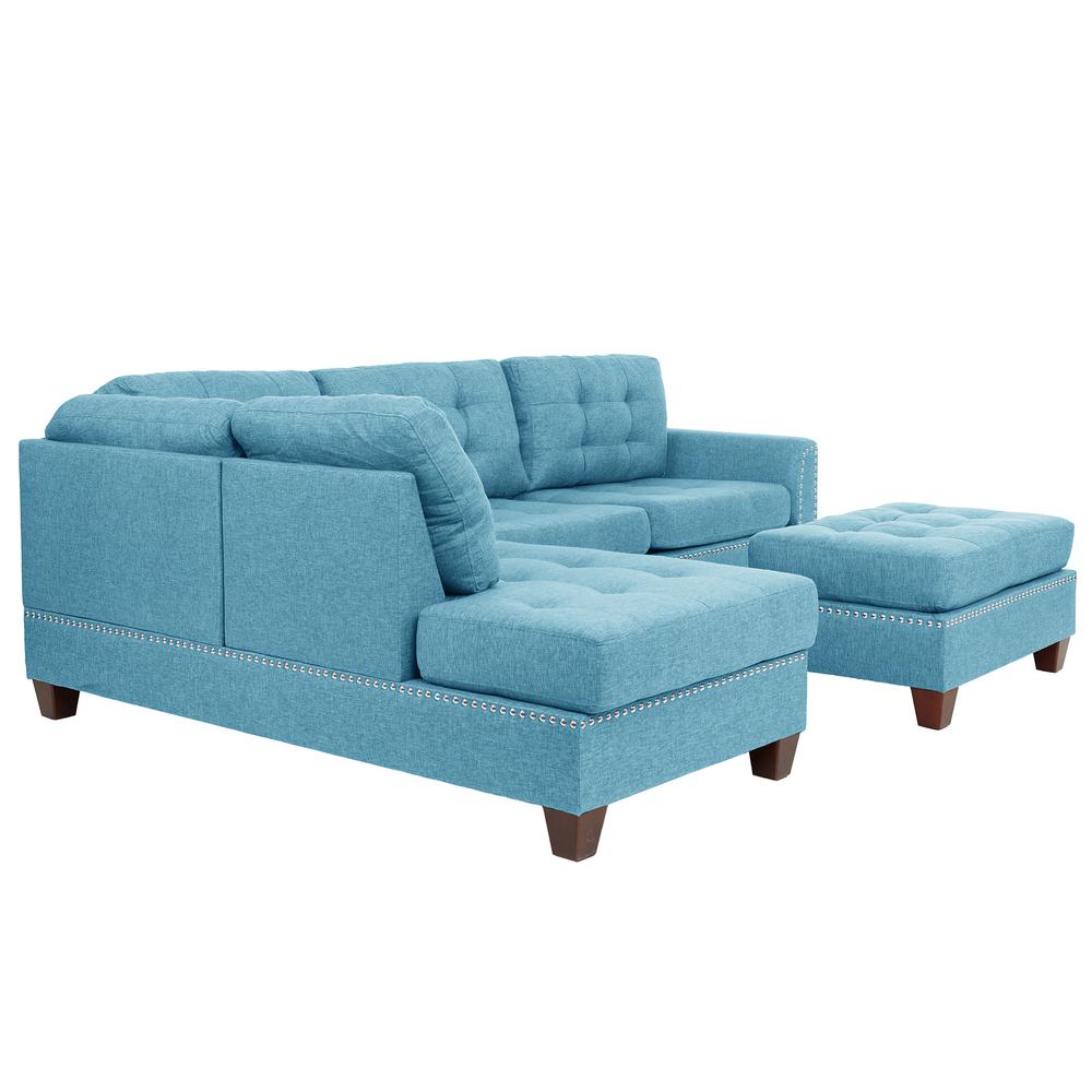 Poundex 3 Piece Fabric Sectional Set with Ottoman in Blue Gray, 104" W x 75" D x 35" H, Package Weight 97. Picture 6