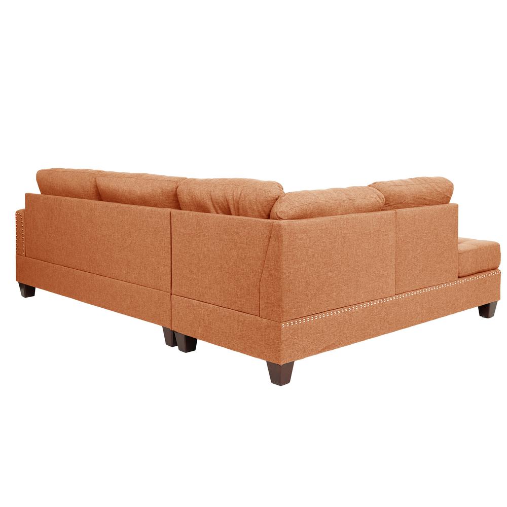 Poundex 3 Piece Fabric Sectional Set with Ottoman in Citrus Orange, 104" W x 75" D x 35" H, Package Weight 97. Picture 3