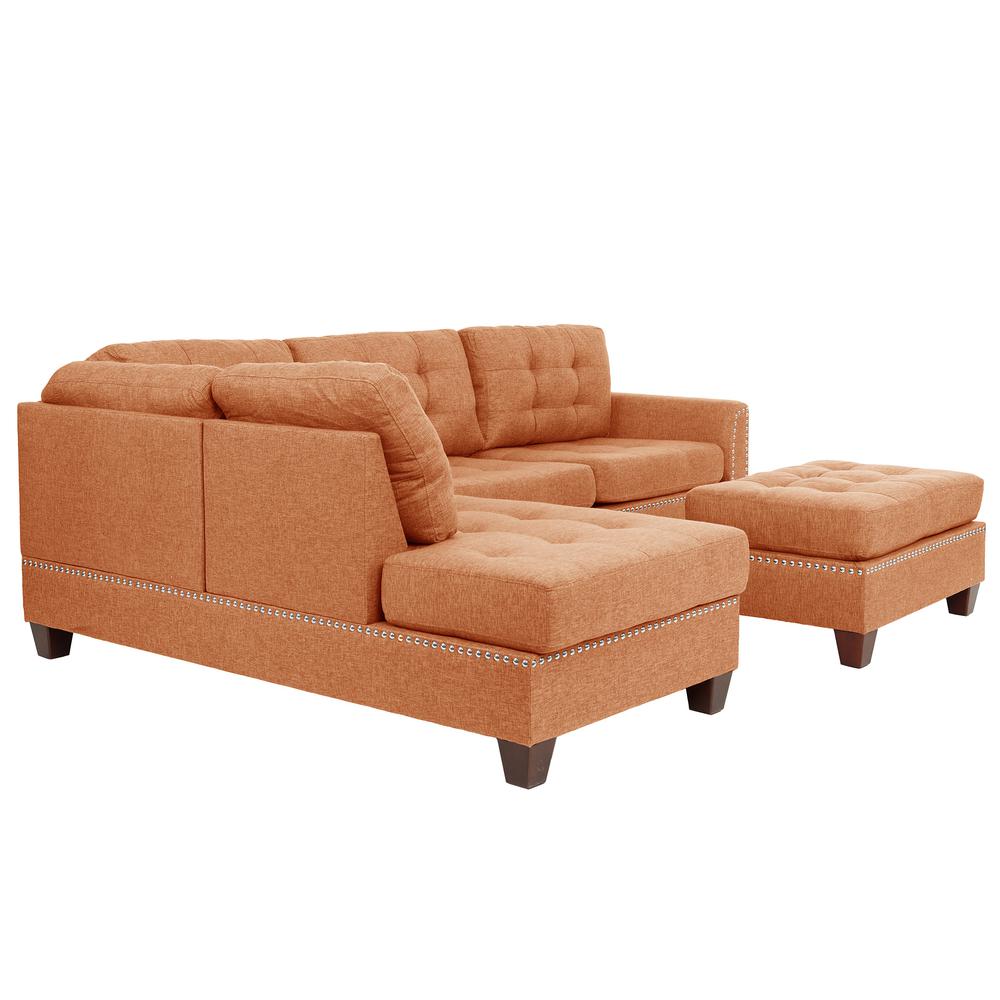 Poundex 3 Piece Fabric Sectional Set with Ottoman in Citrus Orange, 104" W x 75" D x 35" H, Package Weight 97. Picture 6