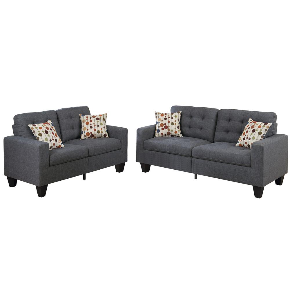 2 Piece Fabric Sofa Loveseat Set in Blue Gray Color. Picture 1