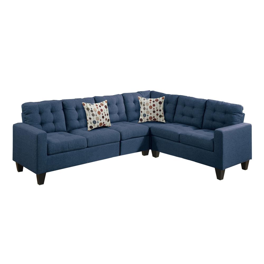 Poundex 4 Piece Sectional Set in Navy Blue Fabric, 103" W x 81" D x 33" H, Package Weight 131. Picture 1