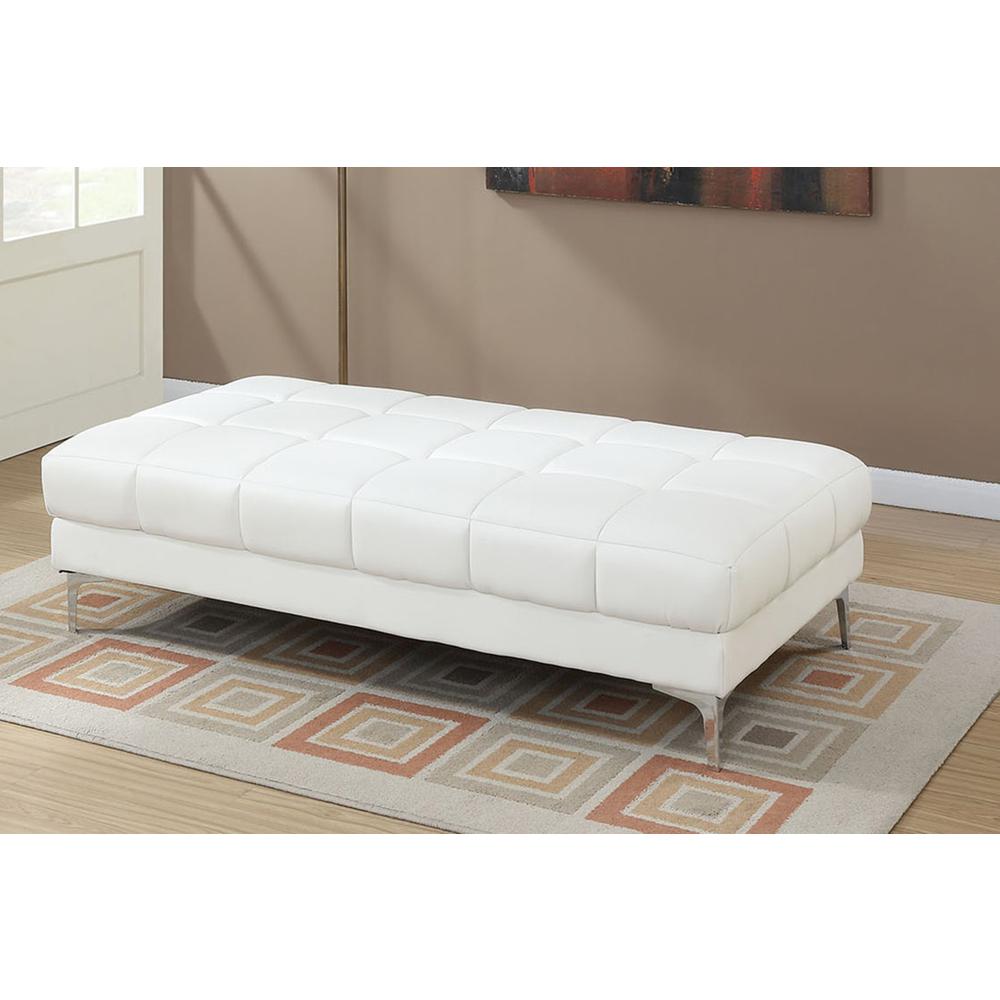 Poundex Tufted Faux Leather Cocktail Ottoman in White Color, 66" W x 33" D x 17" H, Package Weight 68. Picture 2