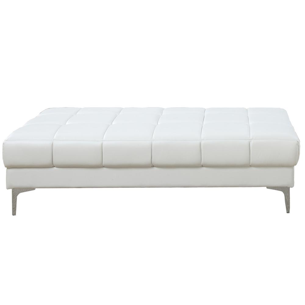 Poundex Tufted Faux Leather Cocktail Ottoman in White Color, 66" W x 33" D x 17" H, Package Weight 68. Picture 1