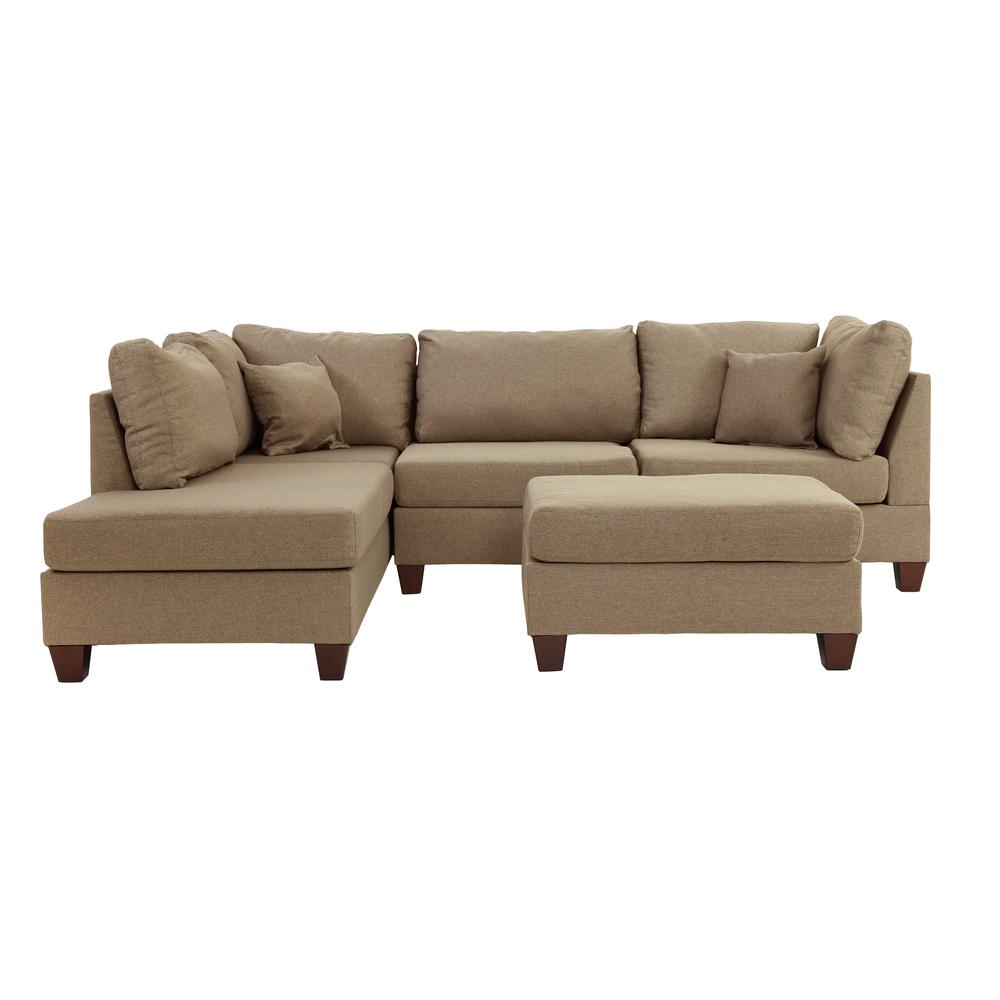 Poundex 3 Piece Fabric Sectional Set with Ottoman in Sand Brown, 104" W x 75" D x 35" H, Package Weight 86. Picture 1