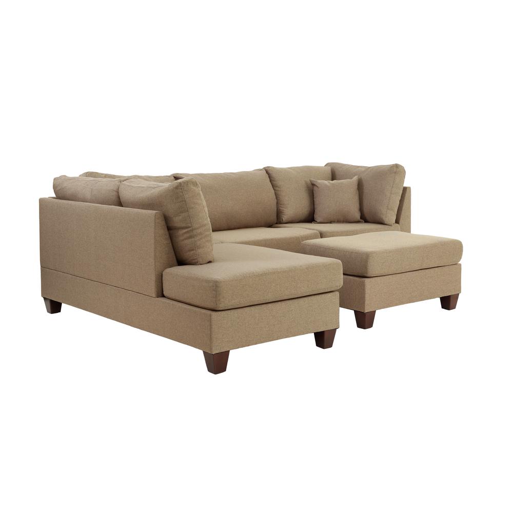 Poundex 3 Piece Fabric Sectional Set with Ottoman in Sand Brown, 104" W x 75" D x 35" H, Package Weight 86. Picture 4