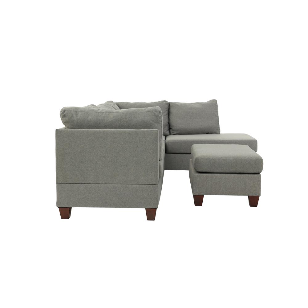Poundex 3 Piece Fabric Sectional Set with Ottoman in Gray, 104" W x 75" D x 35" H, Package Weight 86. Picture 3