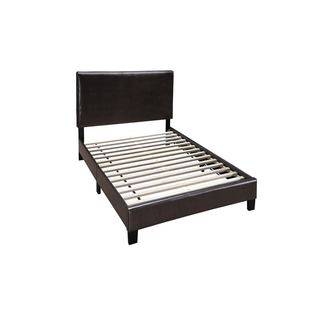 Poundex Twin Upholstered Bed Frame with Slats in Brown Faux Leather, Headboard, 84" L x 42" W x 43" H , Package Weight 56. Picture 5