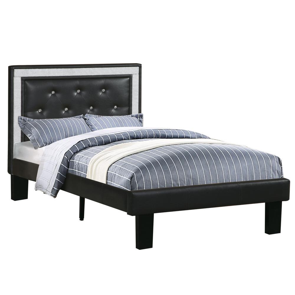 Twin Upholstered Bed Frame with Slats in Black Faux Leather. Picture 1