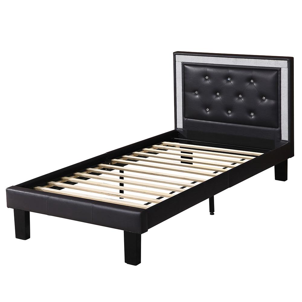 Twin Upholstered Bed Frame with Slats in Black Faux Leather. Picture 2
