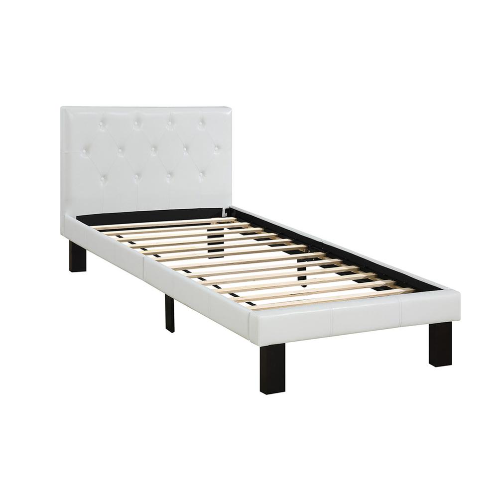 Twin Upholstered Bed Frame with Slats in White Faux Leather. Picture 3