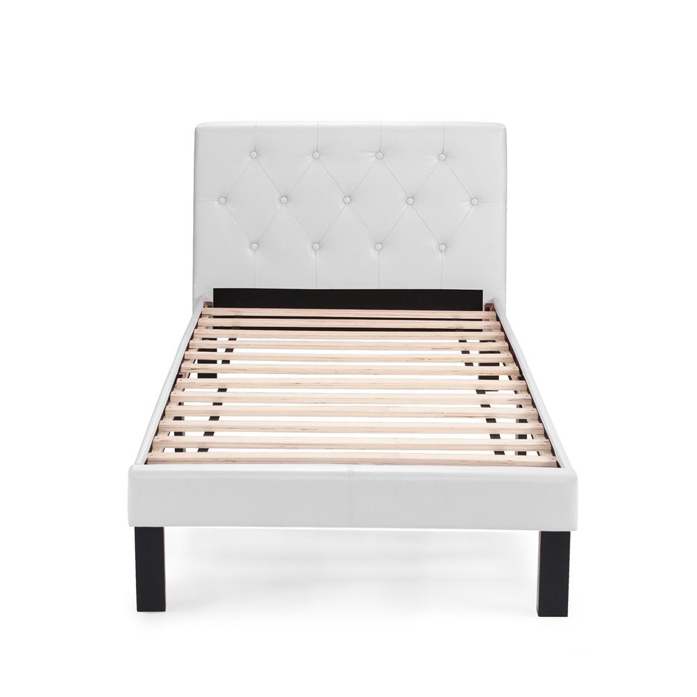 Twin Upholstered Bed Frame with Slats in White Faux Leather. Picture 2