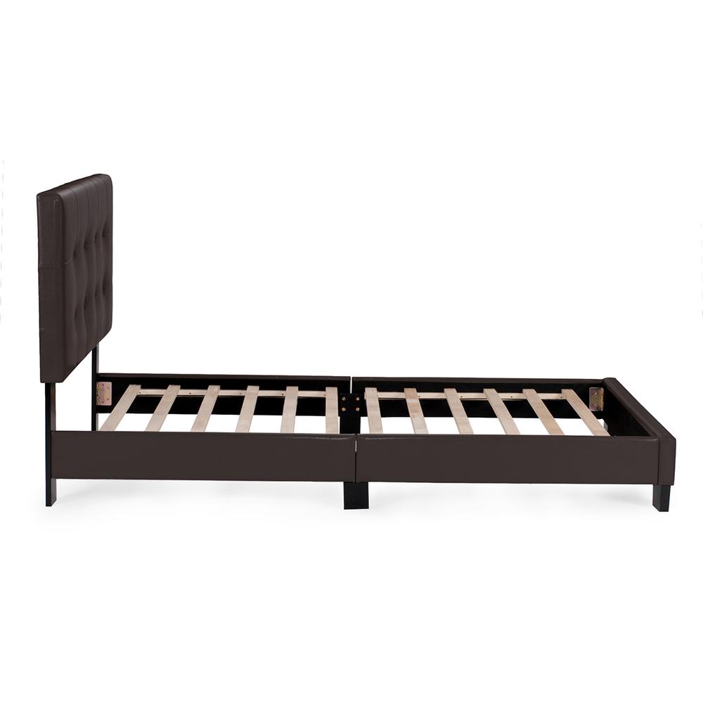 Twin Upholstered Bed Frame with Slats in Brown Faux Leather. Picture 4
