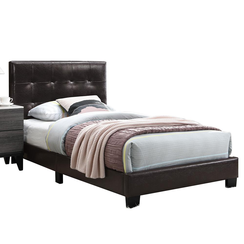Twin Upholstered Bed Frame with Slats in Brown Faux Leather. Picture 5