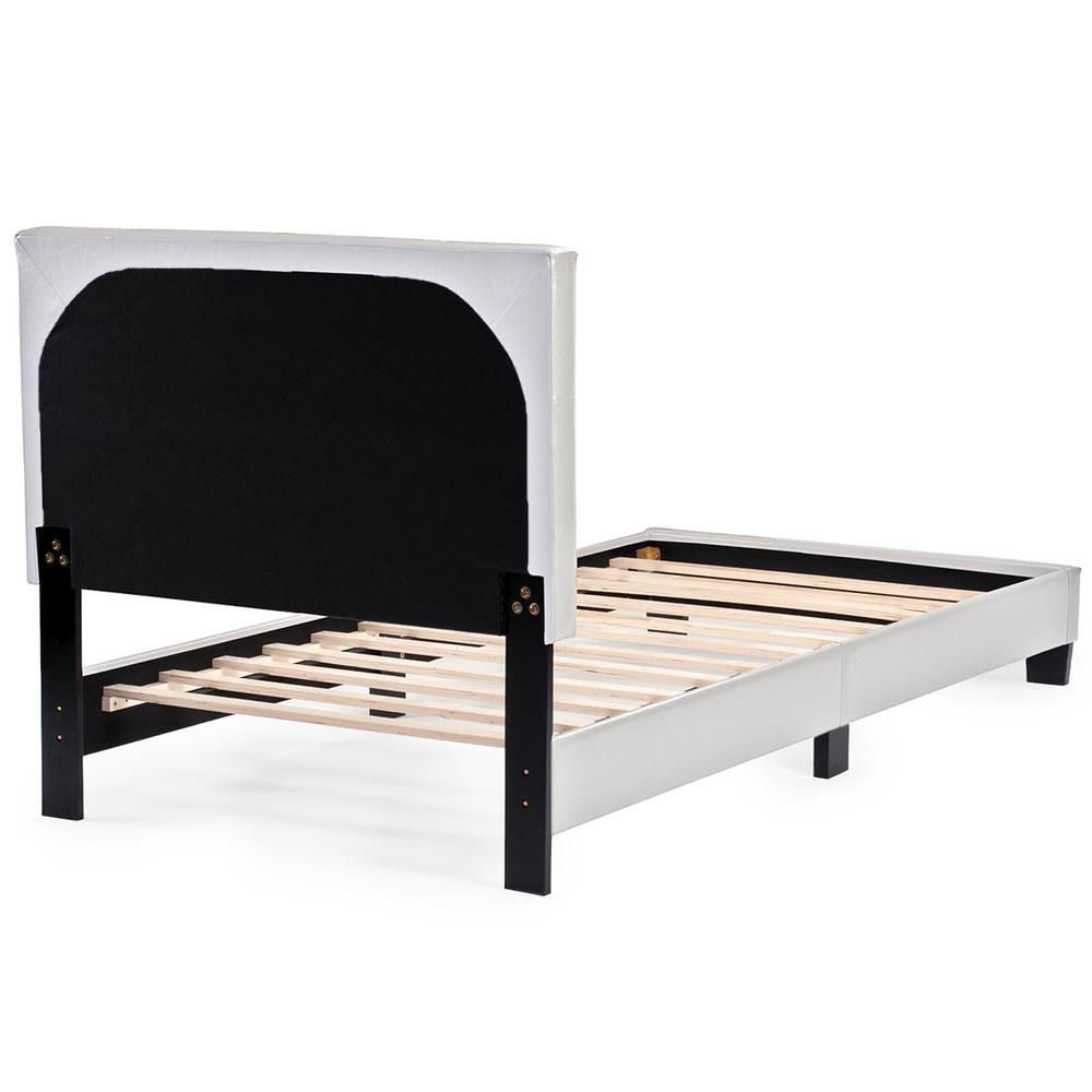 Poundex Twin Upholstered Bed Frame with Slats in White Faux Leather, 84" L x 42" W x 43" H , Package Weight 59. Picture 2