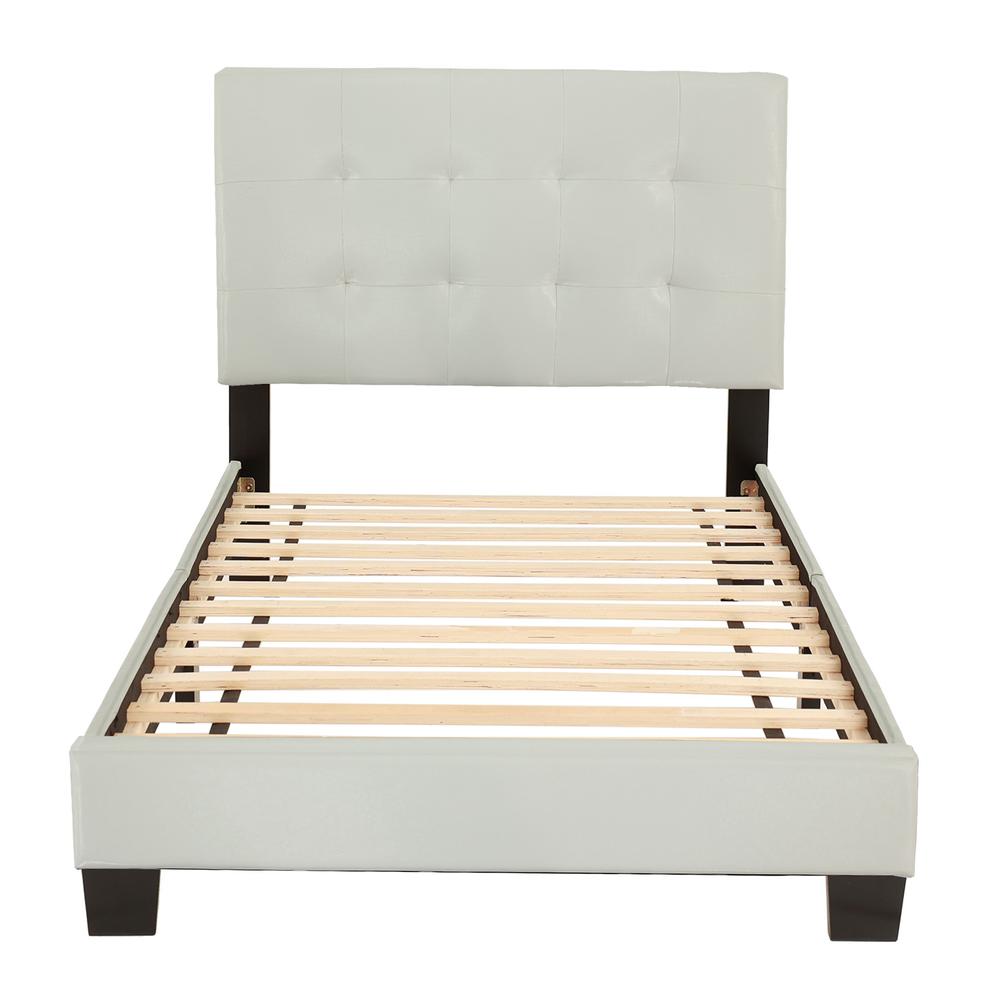 Poundex Twin Upholstered Bed Frame with Slats in White Faux Leather, 84" L x 42" W x 43" H , Package Weight 59. Picture 3
