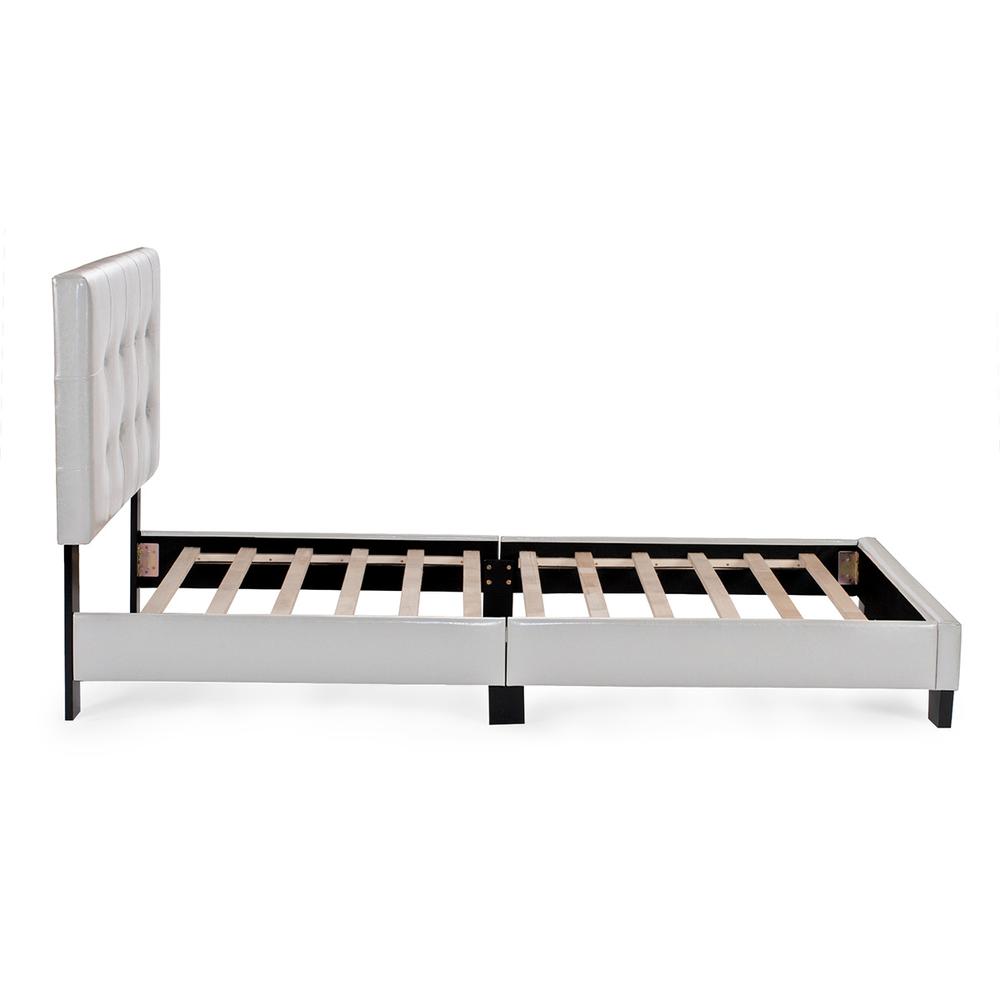 Poundex Twin Upholstered Bed Frame with Slats in White Faux Leather, 84" L x 42" W x 43" H , Package Weight 59. Picture 4
