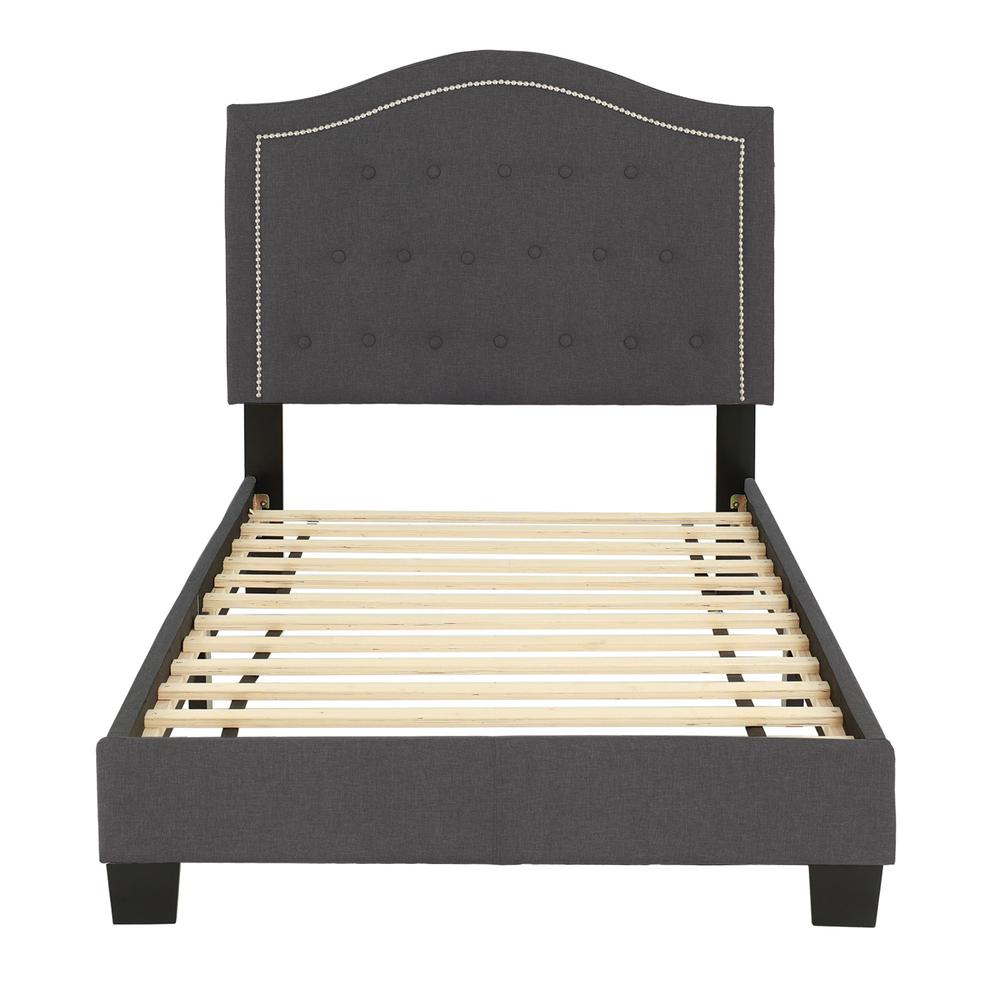 PoundexTwin Upholstered Bed Frame with Slats in Charcoal Burlap Fabric. Picture 2