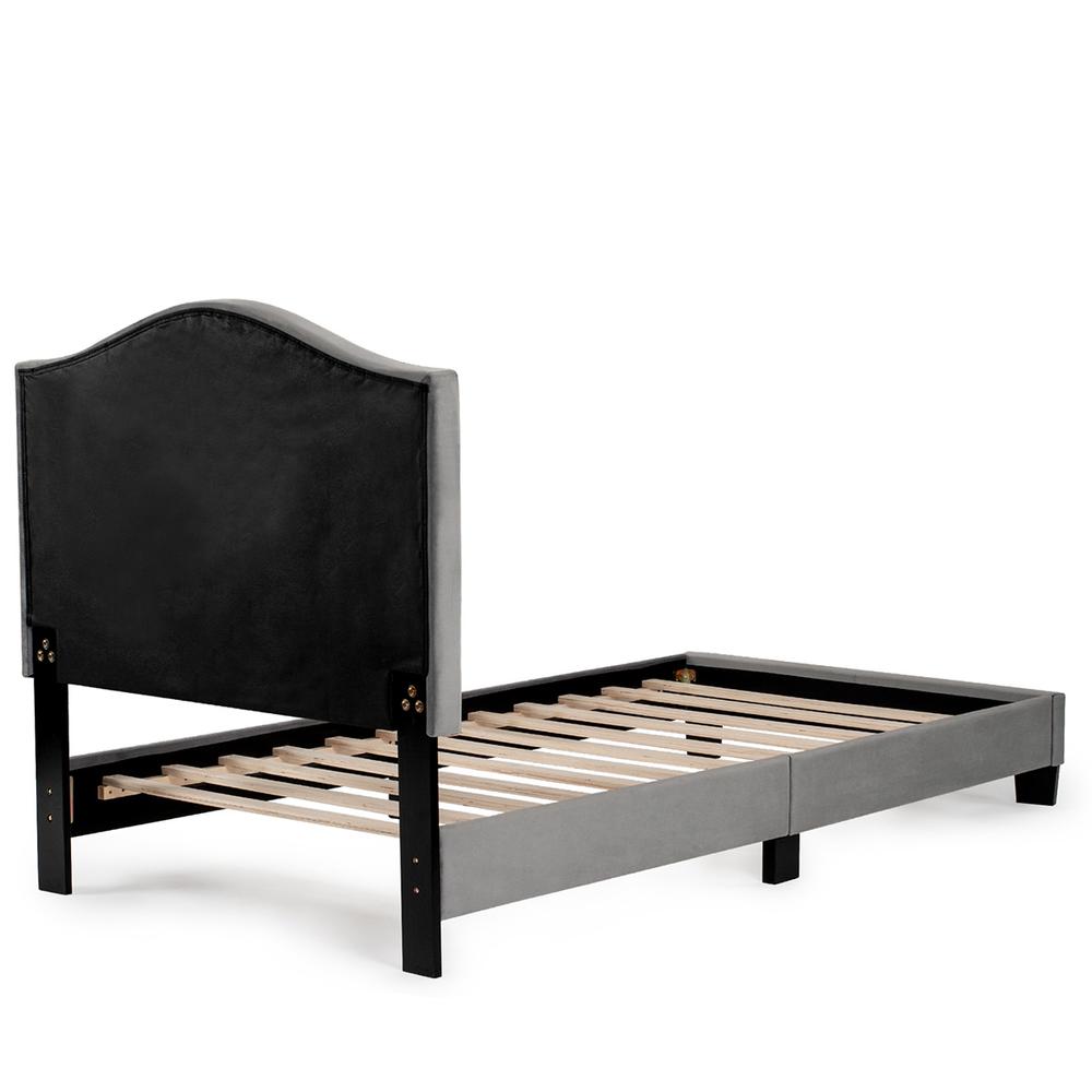 Twin Upholstered Bed Frame with Slats in Gray Velvet Fabric. Picture 2