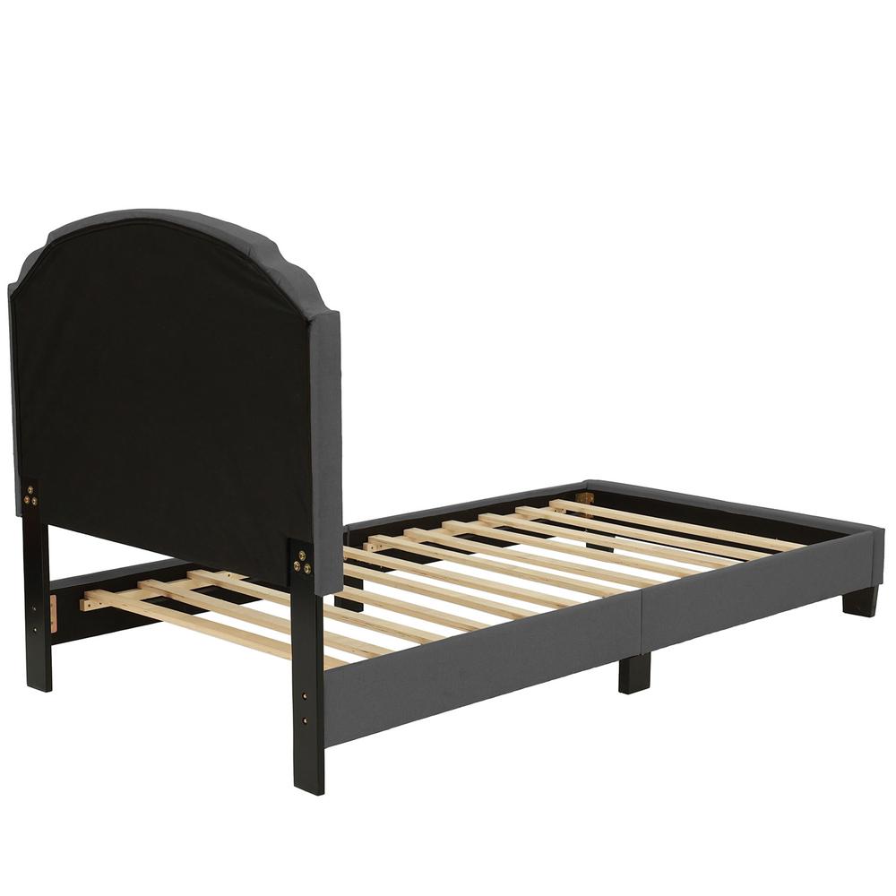 Twin Upholstered Bed Frame with Slats in Charcoal Burlap Fabric. Picture 2