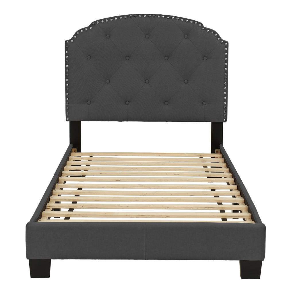 Twin Upholstered Bed Frame with Slats in Charcoal Burlap Fabric. Picture 3