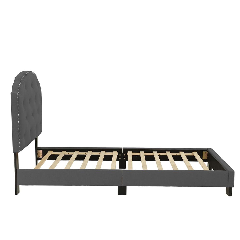 Twin Upholstered Bed Frame with Slats in Charcoal Burlap Fabric. Picture 4