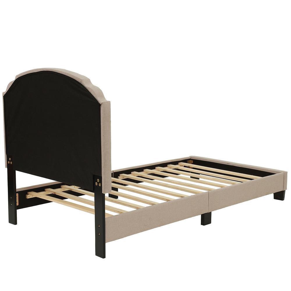 Twin Upholstered Bed Frame with Slats in Light Brown Burlap Fabric. Picture 2