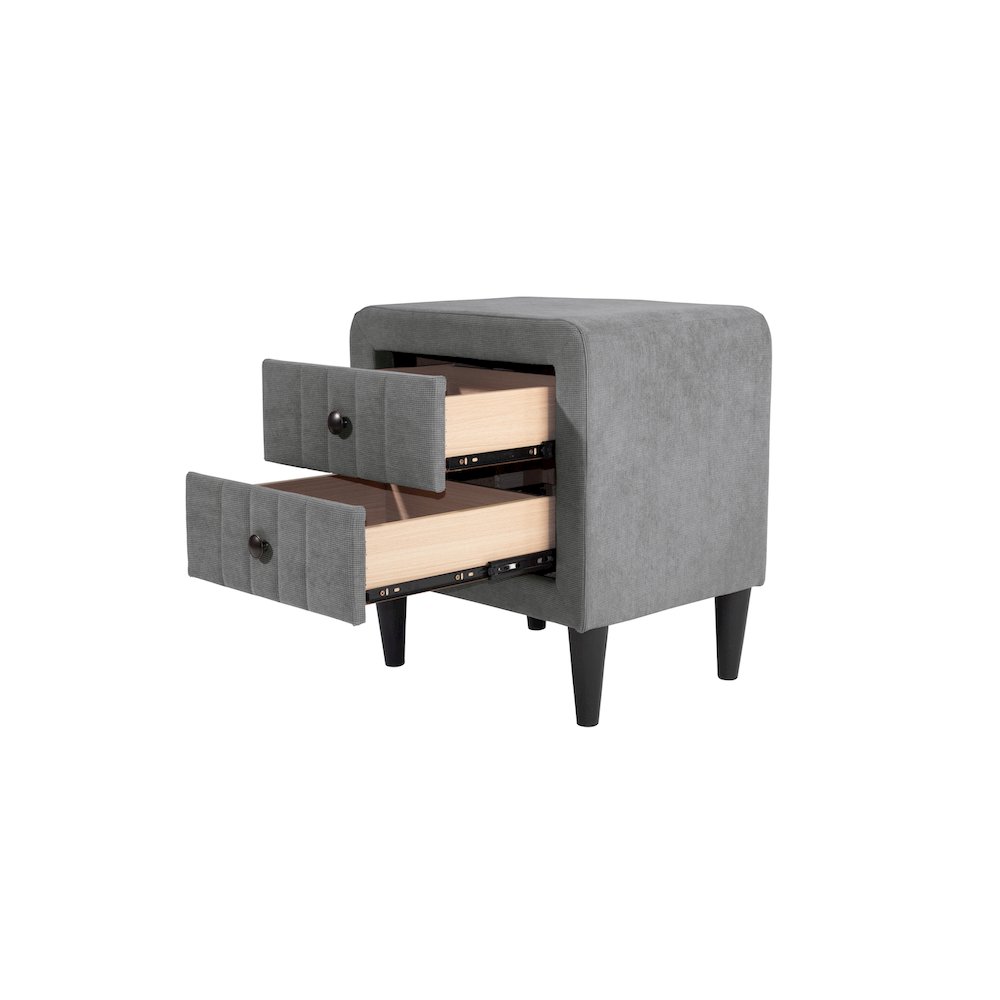 2-Drawer Brushed Linen Fabric  Upholstered Nightstand in Gray. Picture 2