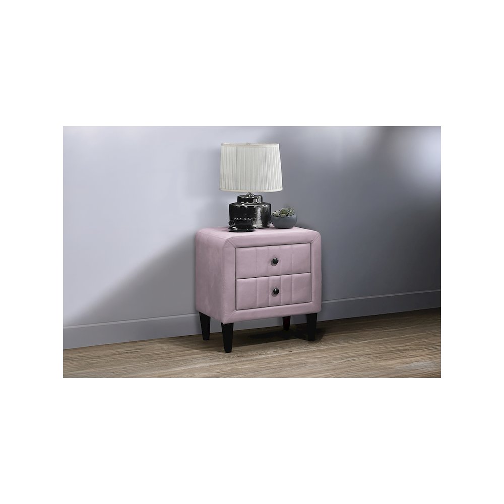 2-Drawer Velvet Upholstered Nightstand in Light Pink. Picture 4