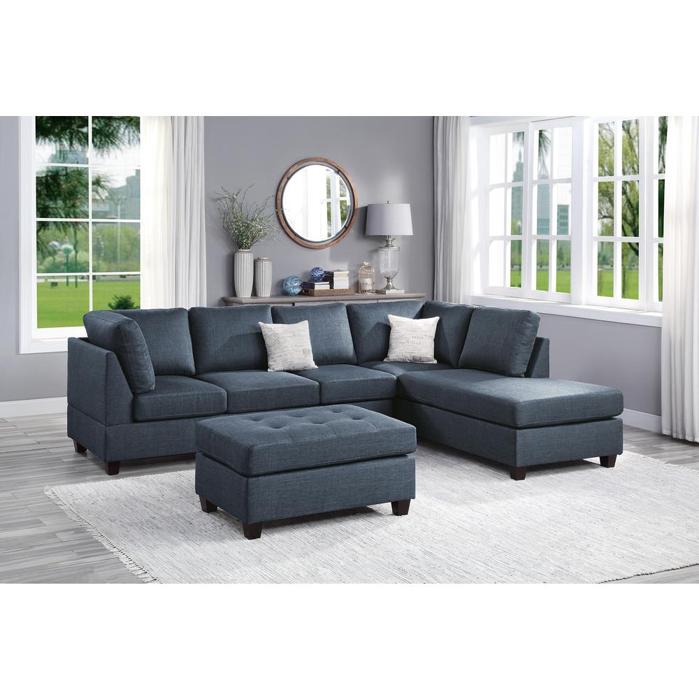 Furniture Dorris Fabric 3-Pc Sectional in Dark Blue Color. Picture 1